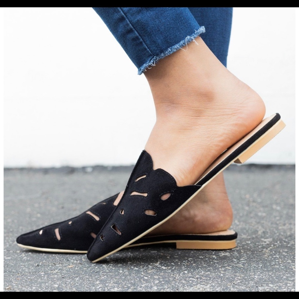 BEAST FASHION BLACK CUT OUT MULE FLATS